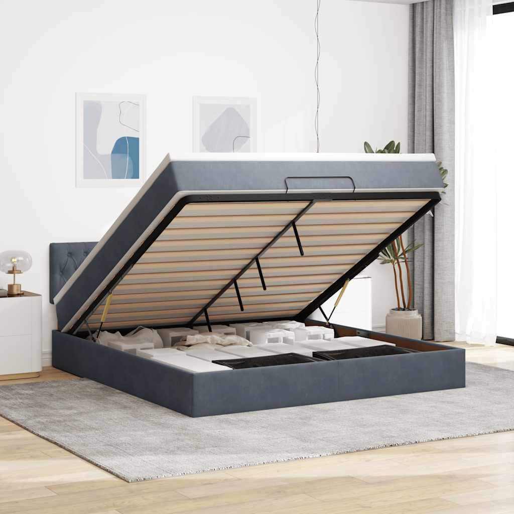 vidaXL Ottoman-Bett mit Matratze & LEDs Dunkelgrau 160x200 cm Samt