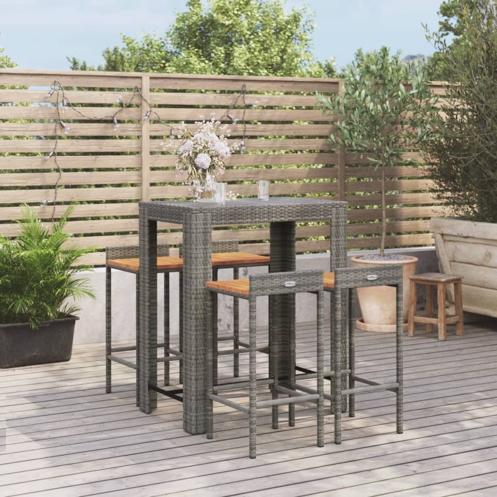 5-tlg. Gartenbar-Set Grau Poly Rattan & Massivholz Akazie 5-tlg. Gartenbar-Set Grau Poly Rattan & Massivholz Akazie