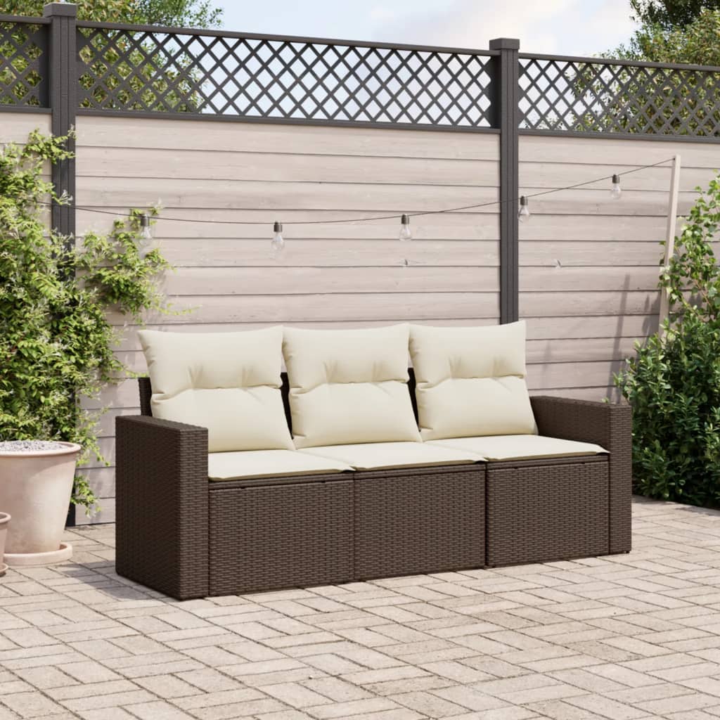3-tlg. Garten-Sofagarnitur mit Kissen Braun Poly Rattan 3-tlg. Garten-Sofagarnitur mit Kissen Braun Poly Rattan