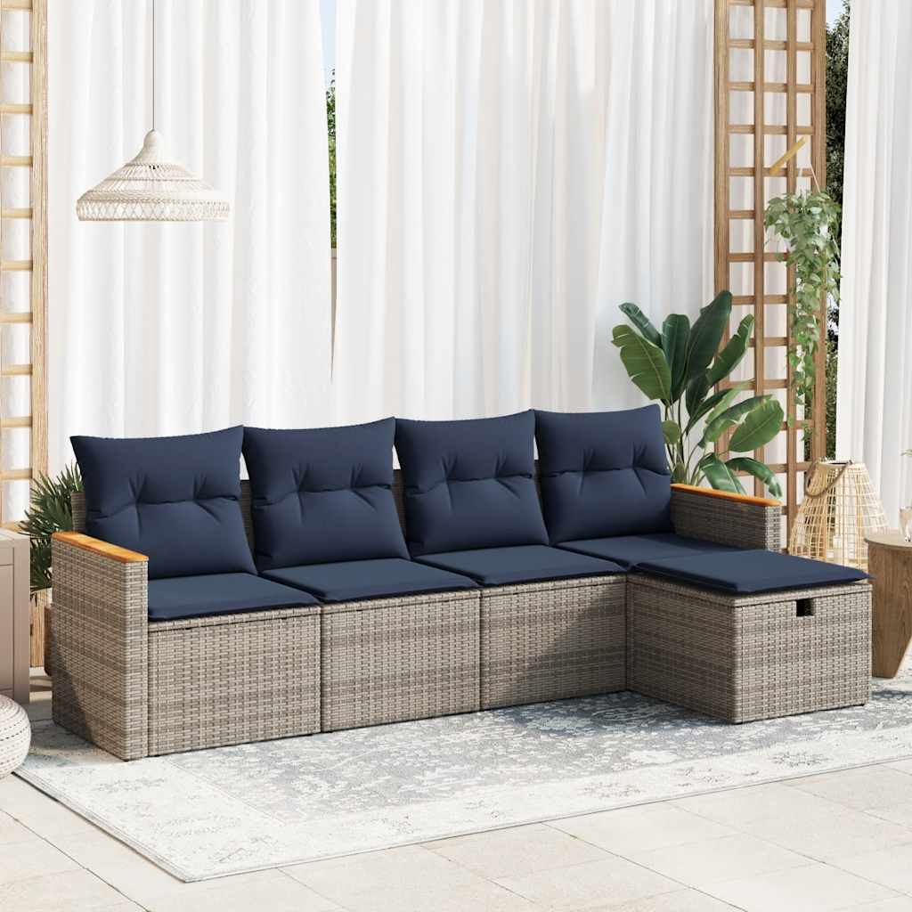 5-tlg. Garten-Sofagarnitur mit Kissen Grau Poly Rattan 5-tlg. Garten-Sofagarnitur mit Kissen Grau Poly Rattan