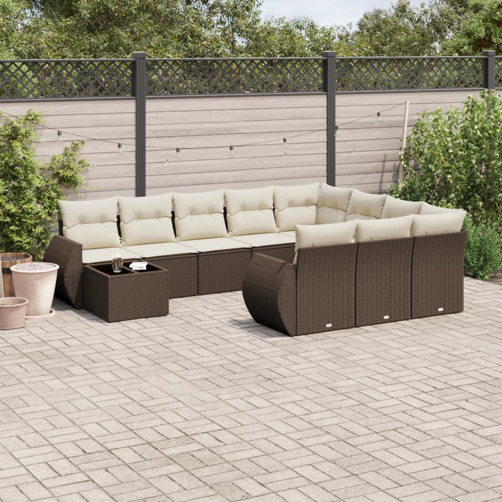 11-tlg. Garten-Sofagarnitur mit Kissen Braun Poly Rattan 11-tlg. Garten-Sofagarnitur mit Kissen Braun Poly Rattan