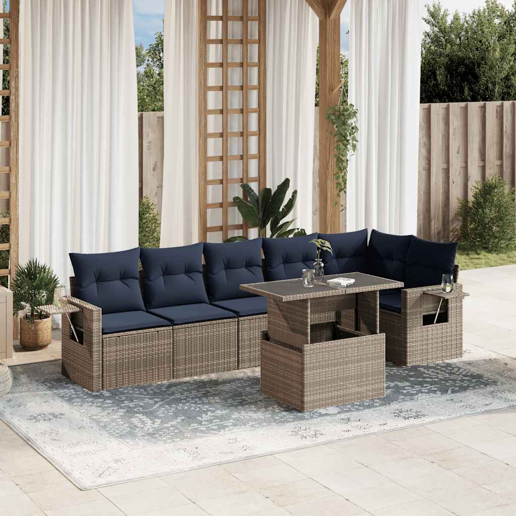 7-teiliges Gartensofa-Set mit Kissen, grau, Polyrattan 7-teiliges Gartensofa-Set mit Kissen, grau, Polyrattan
