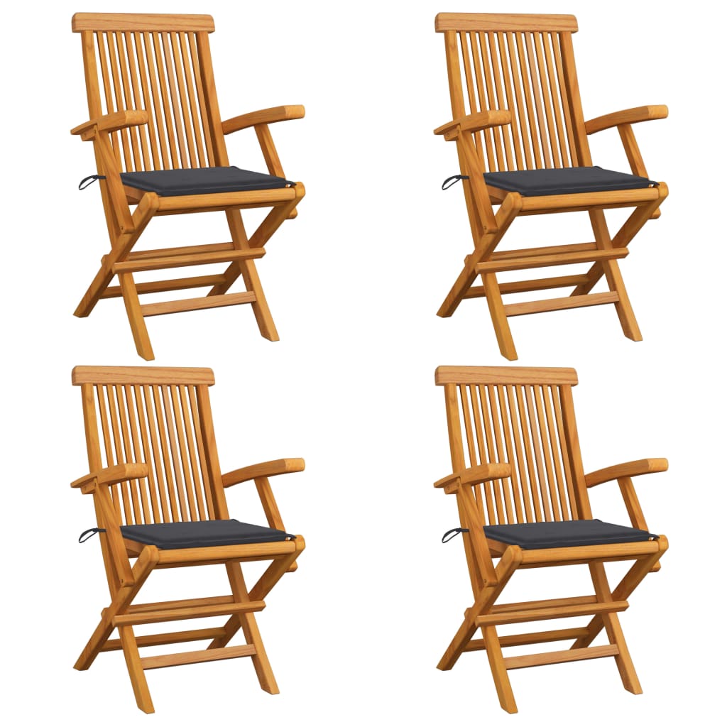 Gartenstühle mit Anthrazit Kissen 4 Stk. Massivholz Teak Gartenstühle mit Anthrazit Kissen 4 Stk. Massivholz Teak