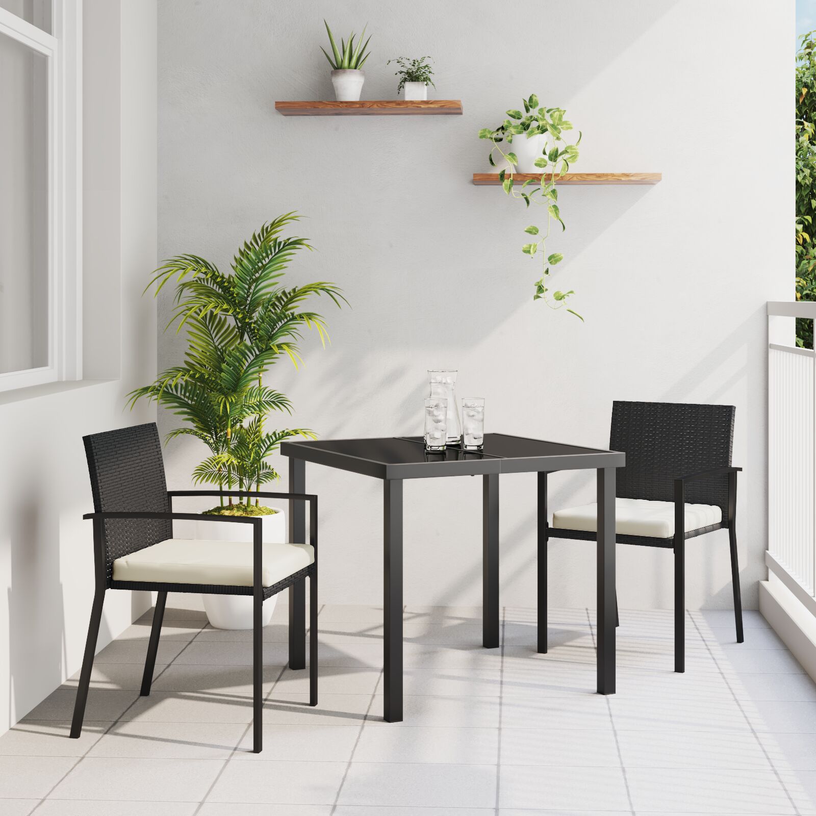 3-teiliges Garten-Essgruppe Schwarz Poly Rattan 3-teiliges Garten-Essgruppe Schwarz Poly Rattan