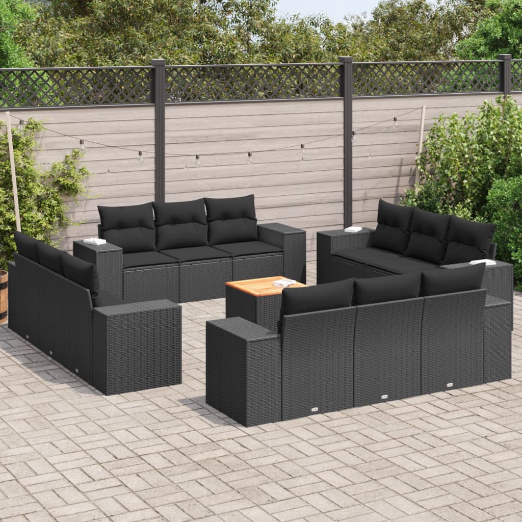 13-tlg. Garten-Sofagarnitur mit Kissen Schwarz Poly Rattan 13-tlg. Garten-Sofagarnitur mit Kissen Schwarz Poly Rattan