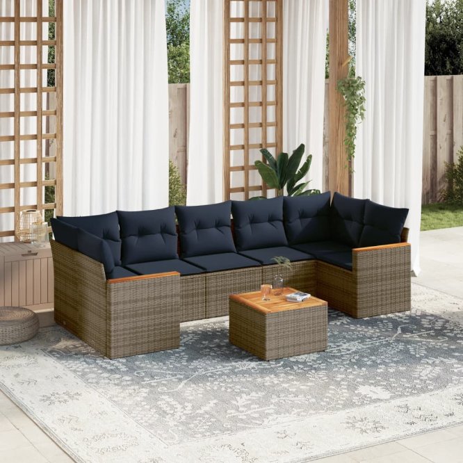 8-teiliges Gartensofa-Set mit Kissen, grau, Polyrattan 8-teiliges Gartensofa-Set mit Kissen, grau, Polyrattan