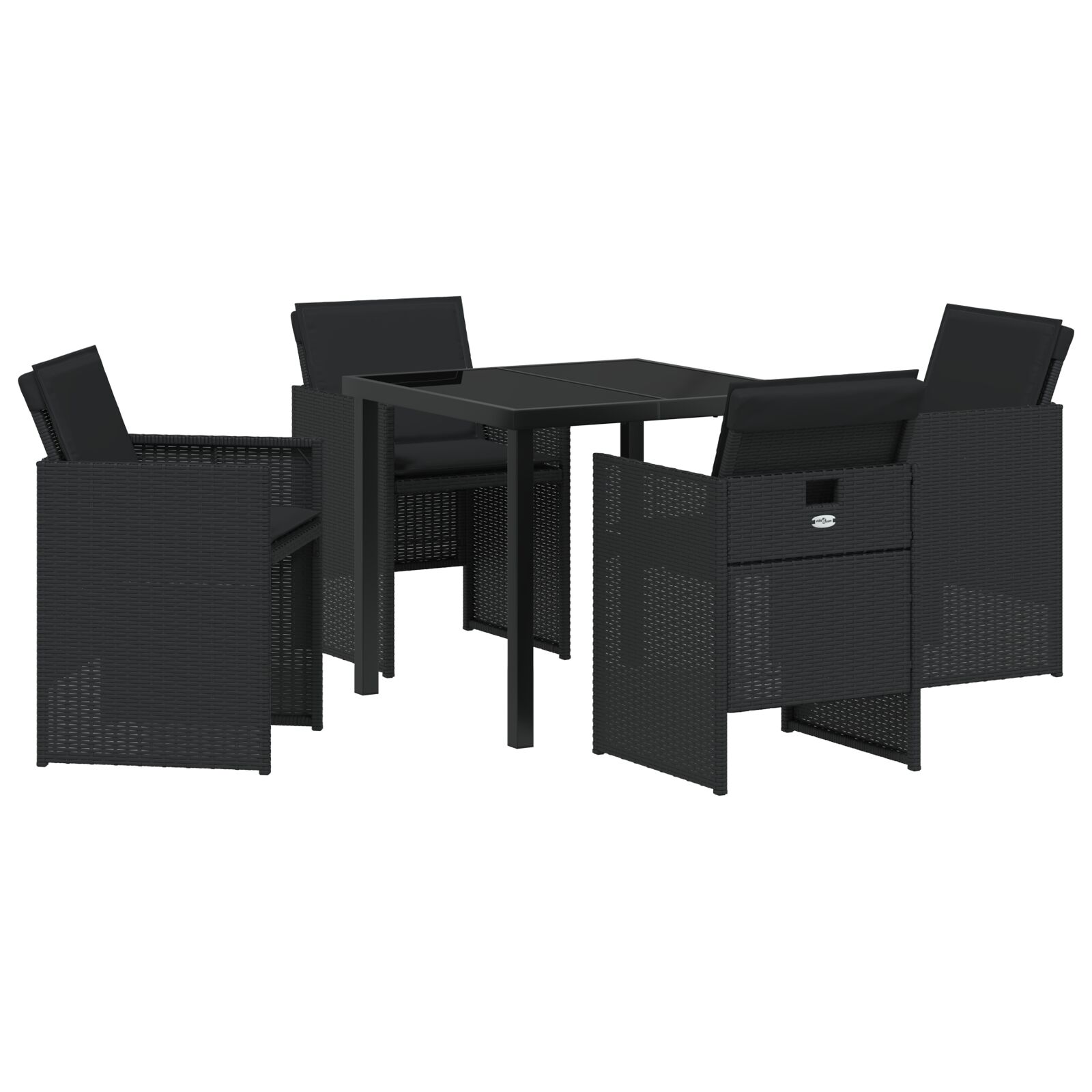 5-teiliges Garten-Essset mit Kissen Schwarz Poly-Rattan