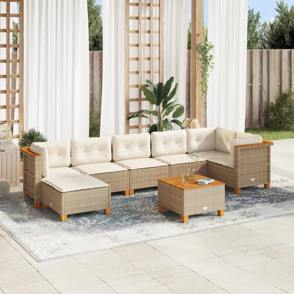 8-tlg. Garten-Sofagarnitur mit Kissen Beige Poly Rattan 8-tlg. Garten-Sofagarnitur mit Kissen Beige Poly Rattan