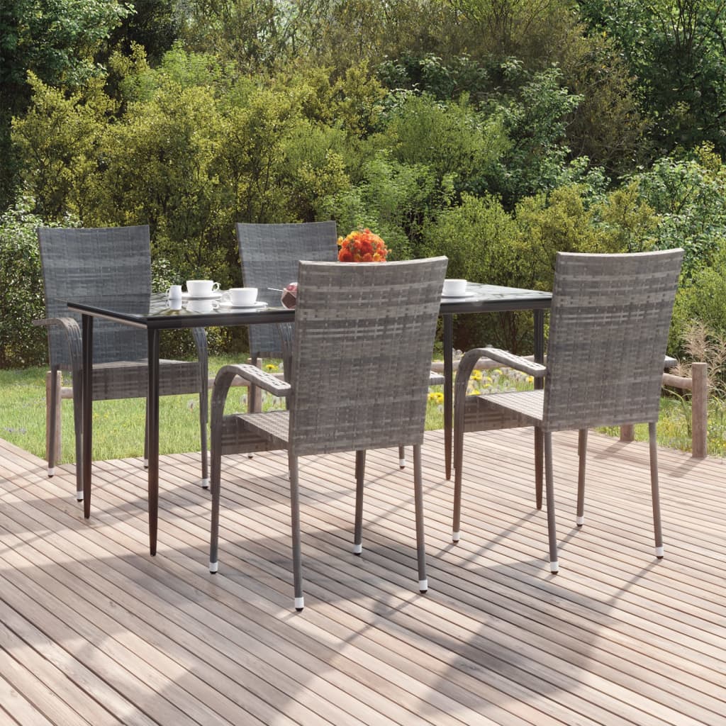 5-tlg. Garten-Essgruppe Grau Poly Rattan 5-tlg. Garten-Essgruppe Grau Poly Rattan