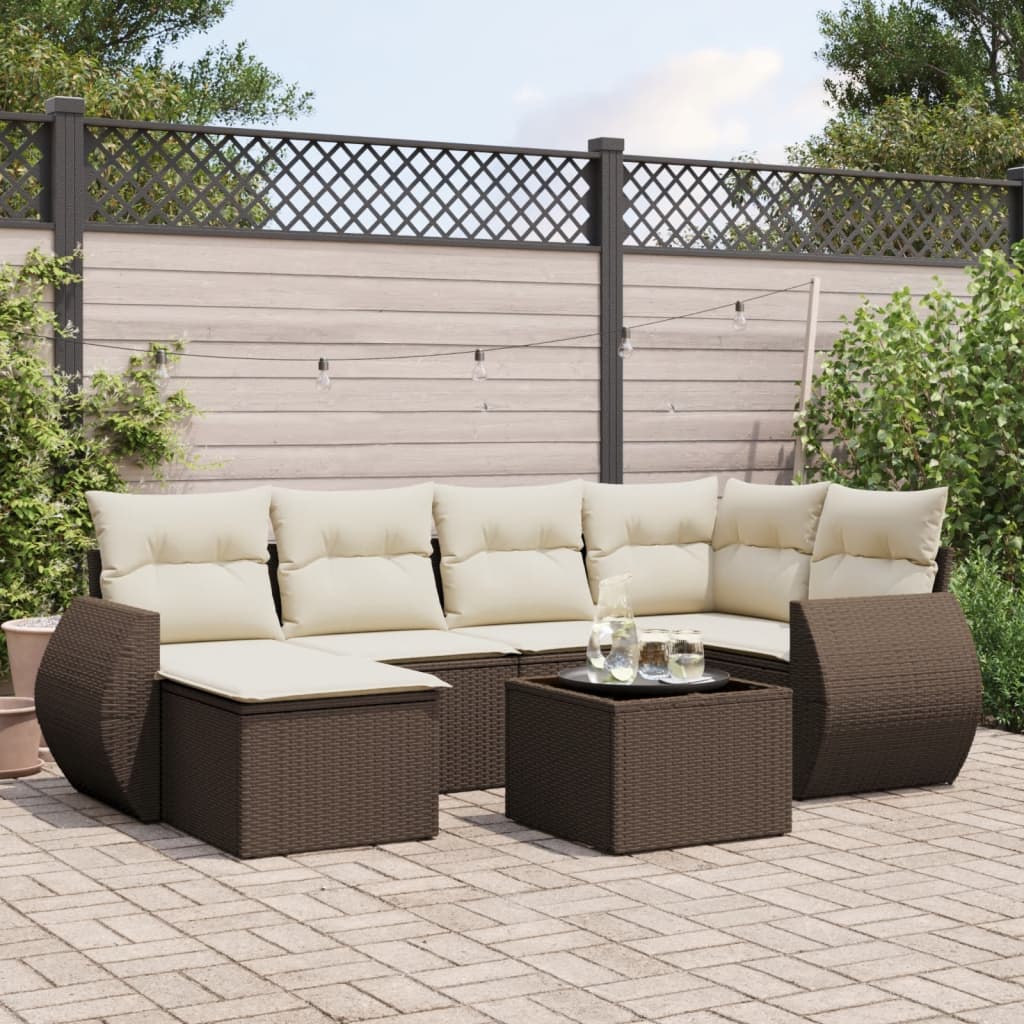 7-tlg. Garten-Sofagarnitur mit Kissen Braun Poly Rattan 7-tlg. Garten-Sofagarnitur mit Kissen Braun Poly Rattan
