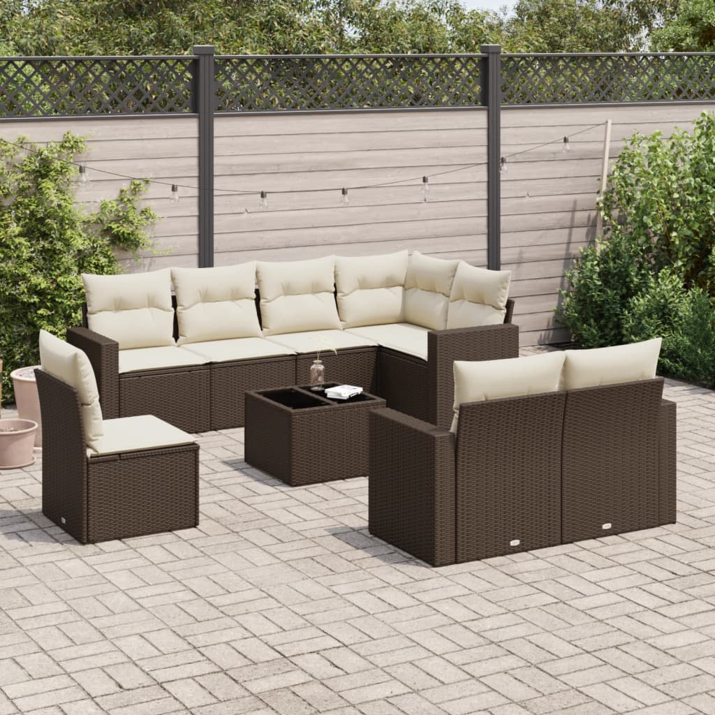 9-tlg. Garten-Sofagarnitur mit Kissen Braun Poly Rattan 9-tlg. Garten-Sofagarnitur mit Kissen Braun Poly Rattan
