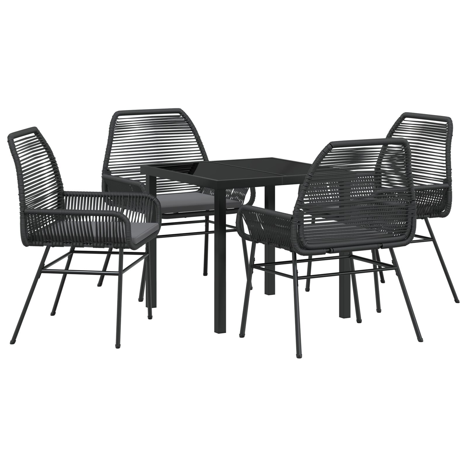 5-tlg. Garten-Essgruppe mit Kissen Schwarz Poly-Rattan