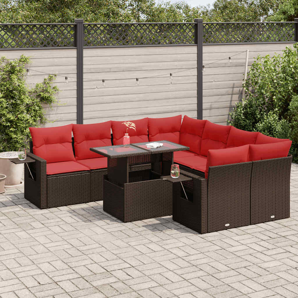 9-tlg. Garten-Sofagarnitur mit Kissen Grau Poly Rattan Akazie 9-tlg. Garten-Sofagarnitur mit Kissen Grau Poly Rattan Akazie