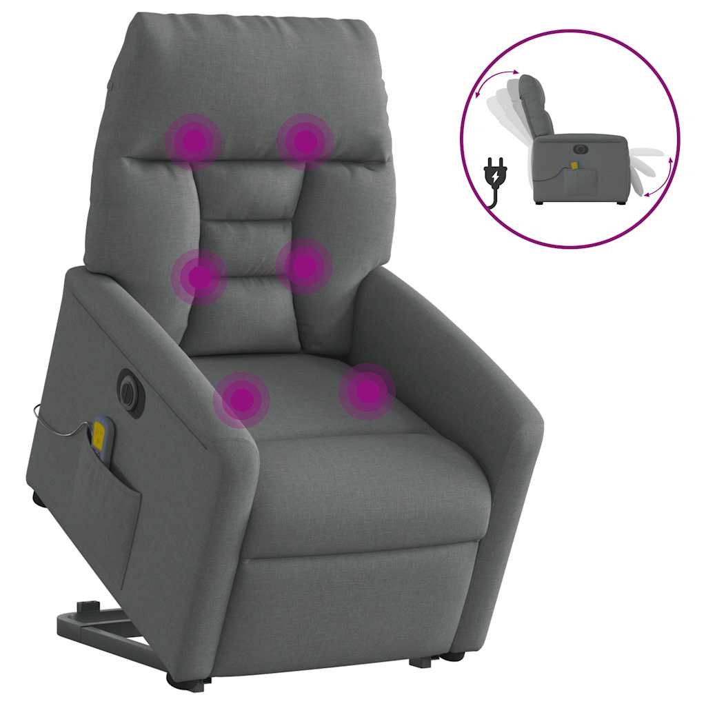 Elektrischer Massagesessel mit Aufstehhilfe Dunkelgrau Stoff