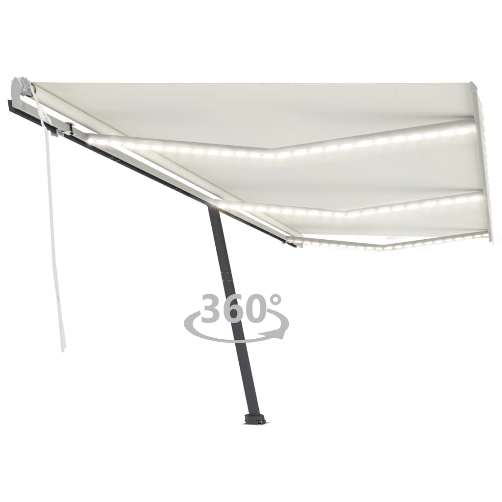 Markise Manuell Einziehbar mit LED 600x300 cm Creme