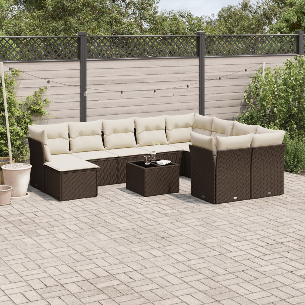 11-tlg. Garten-Sofagarnitur mit Kissen Braun Poly Rattan 11-tlg. Garten-Sofagarnitur mit Kissen Braun Poly Rattan