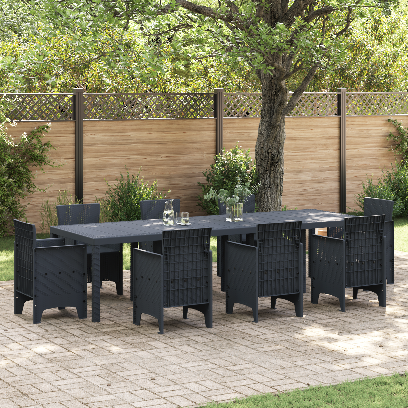 Gartentisch Anthrazit 300x100x73 cm Poly Rattan