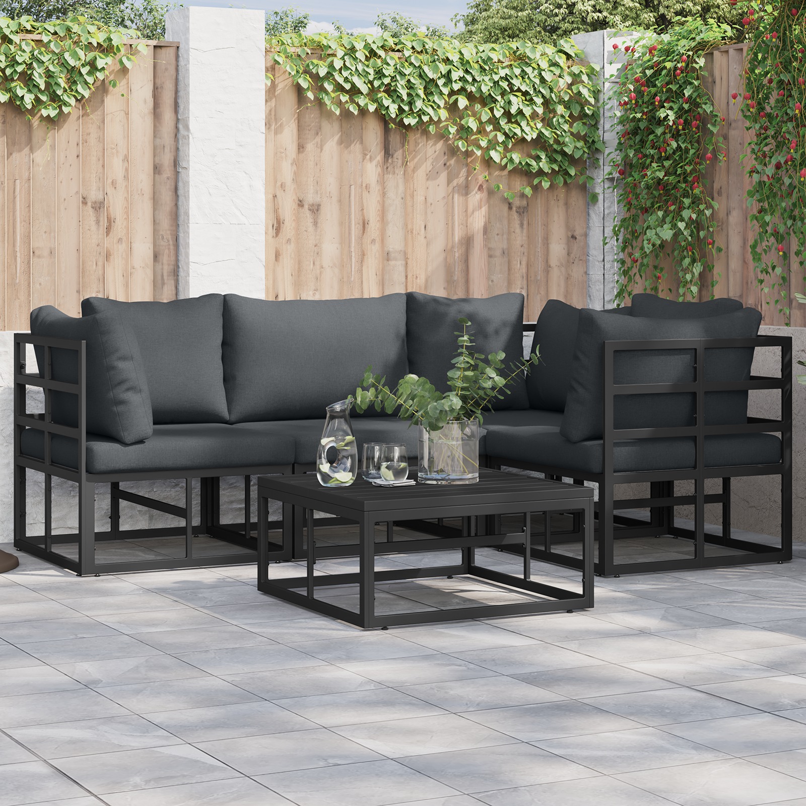 Garten-Sofa-Set 5 pcs Schwarz 70 x 70 x 32 cm Aluminium