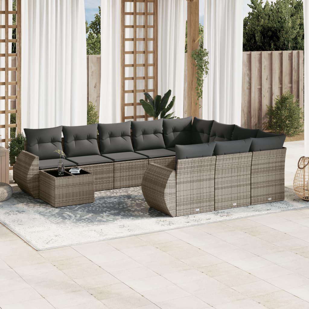 11-tlg. Garten-Sofagarnitur mit Kissen Grau Poly Rattan 11-tlg. Garten-Sofagarnitur mit Kissen Grau Poly Rattan