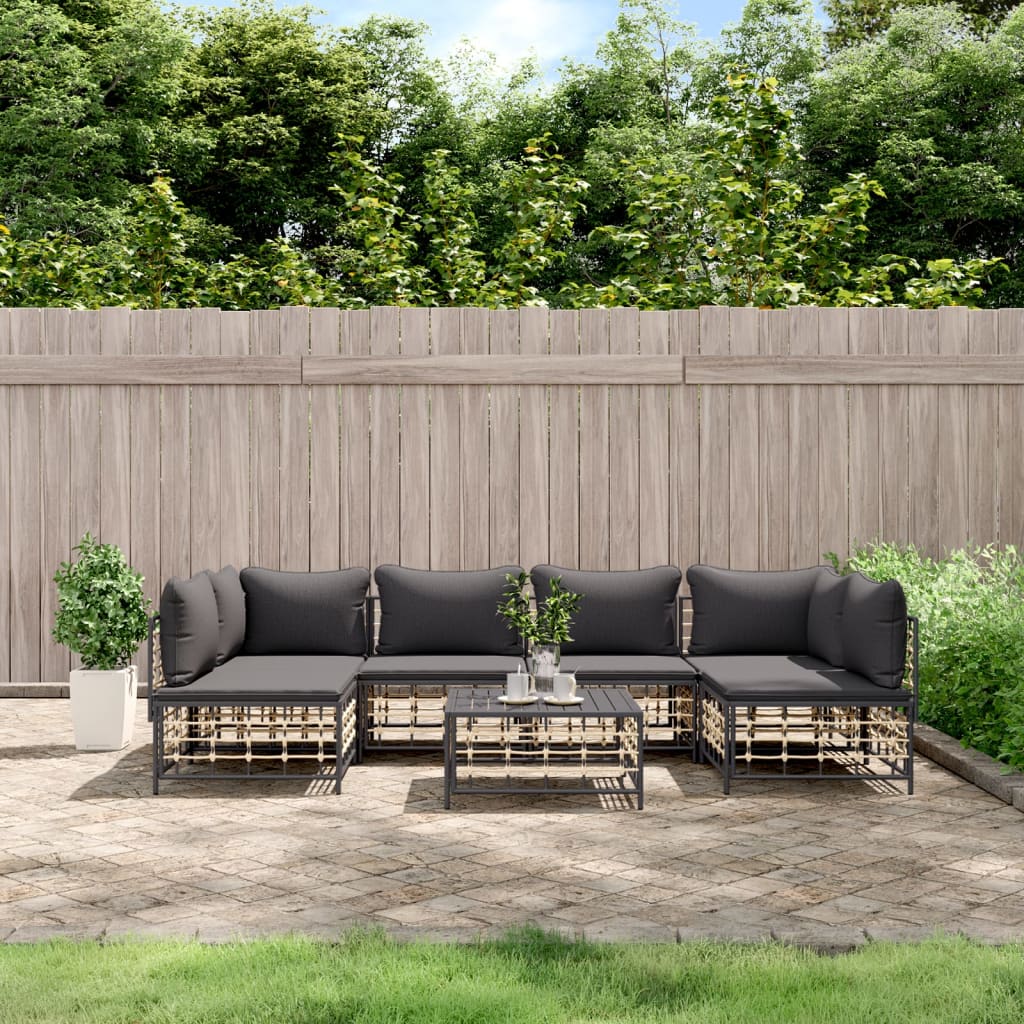 7-tlg. Garten-Lounge-Set mit Kissen Anthrazit Poly Rattan 7-tlg. Garten-Lounge-Set mit Kissen Anthrazit Poly Rattan