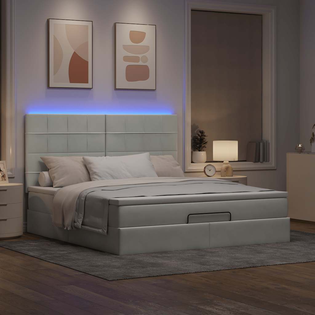 Ottoman-Bett mit Matratzen Hellgrau 160x200 cm Samt