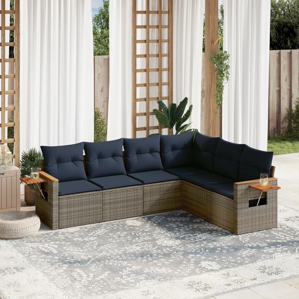 6-tlg. Garten-Sofagarnitur mit Kissen Grau Poly Rattan 6-tlg. Garten-Sofagarnitur mit Kissen Grau Poly Rattan