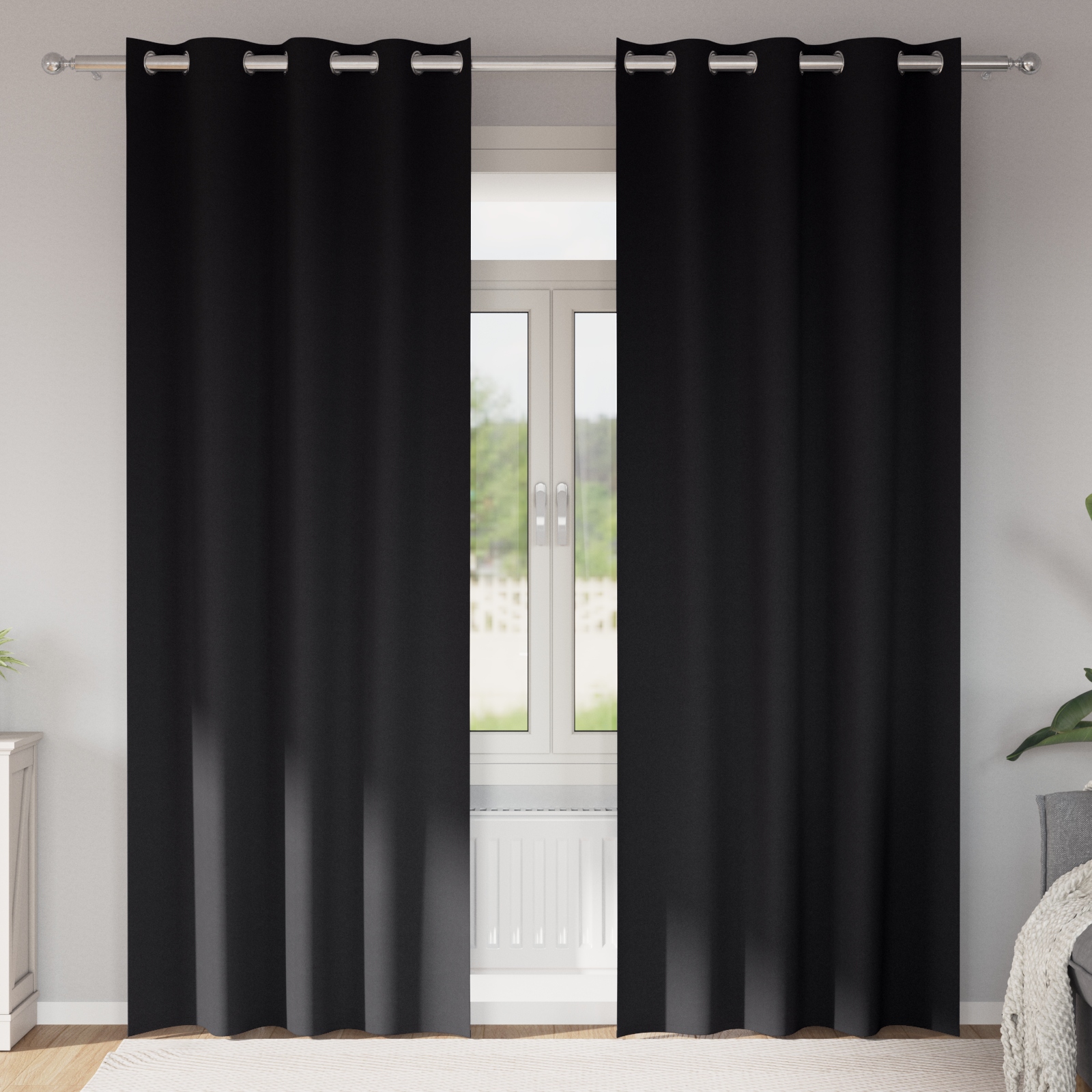 Vorhänge mit Vorhängen 2 pcs Schwarz 245 x 140 cm Polyester