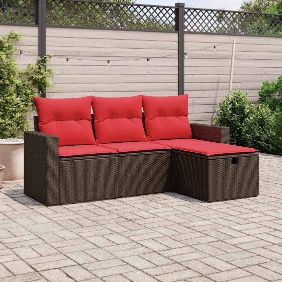 4-teiliges Gartensofa-Set mit Kissen, braun, Polyrattan