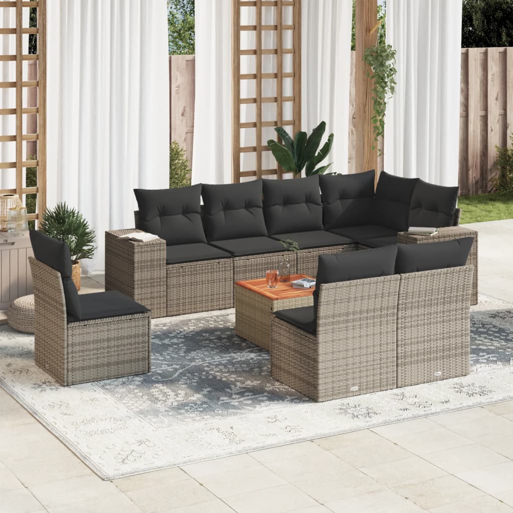 9-tlg. Garten-Sofagarnitur mit Kissen Grau Poly Rattan 9-tlg. Garten-Sofagarnitur mit Kissen Grau Poly Rattan