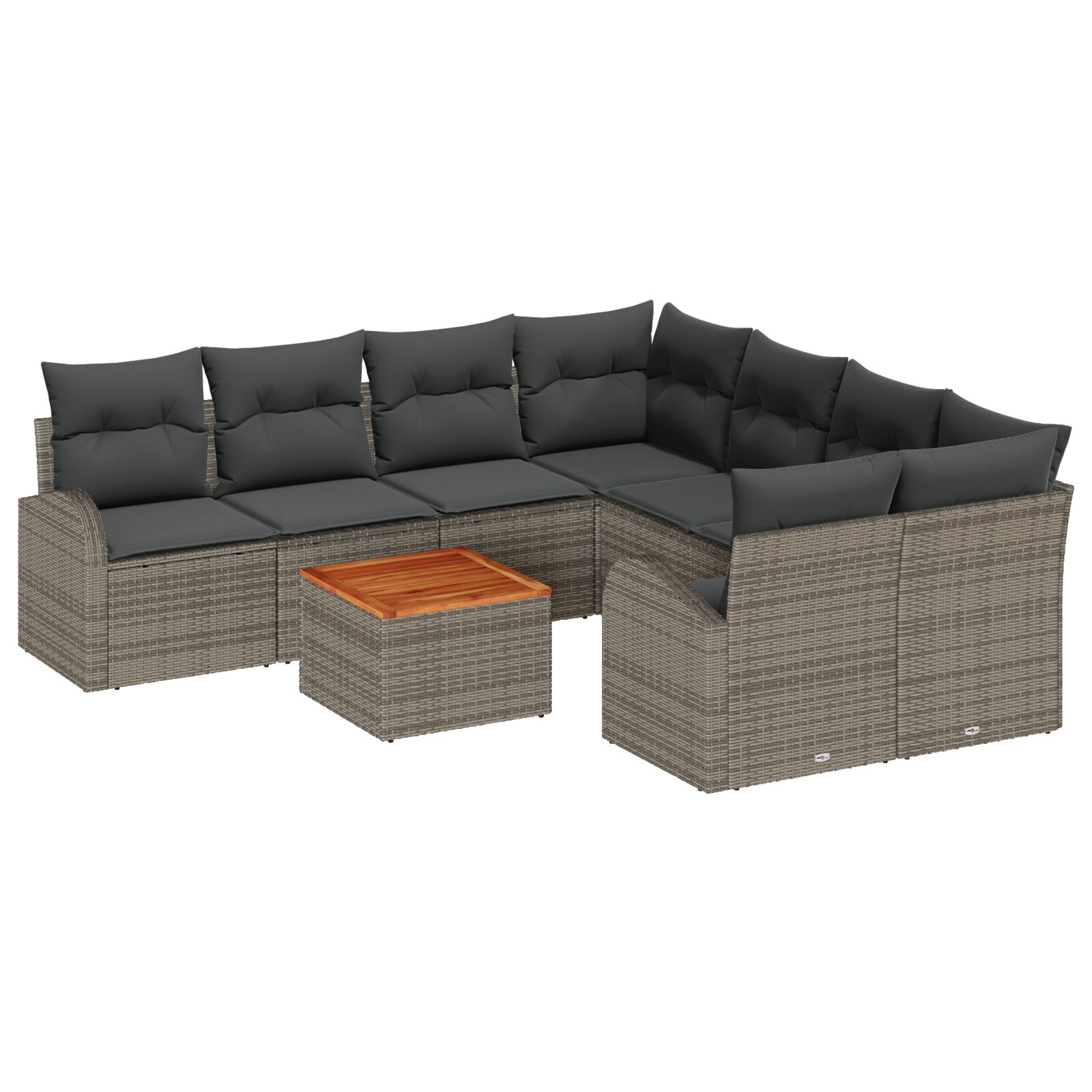9-teilige Garten Sofa Set mit Kissen Grau Poly Rattan Akazie, 2-Sitzer Garten Sofa mit Stauraum & Kissen Grau Poly Rattan