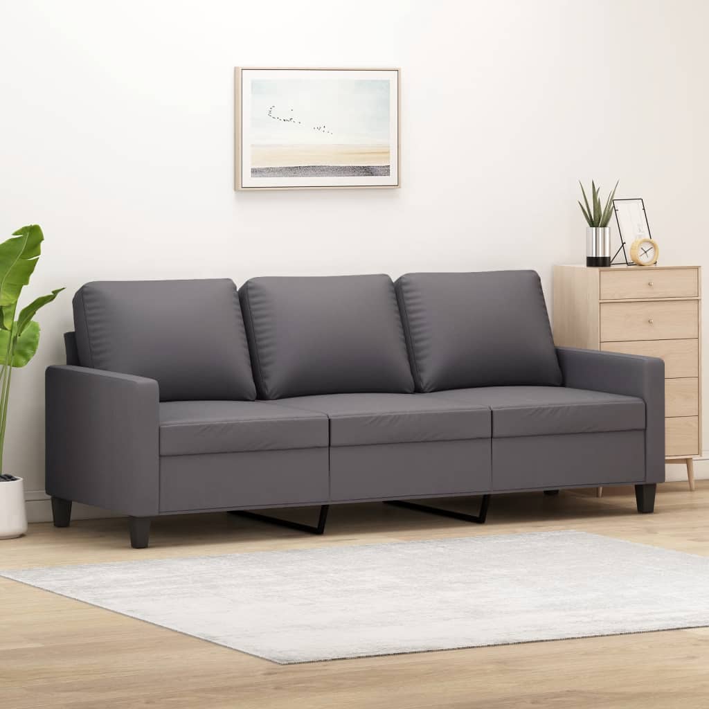 3-Sitzer-Sofa Grau 180 cm Kunstleder 3-Sitzer-Sofa Grau 180 cm Kunstleder