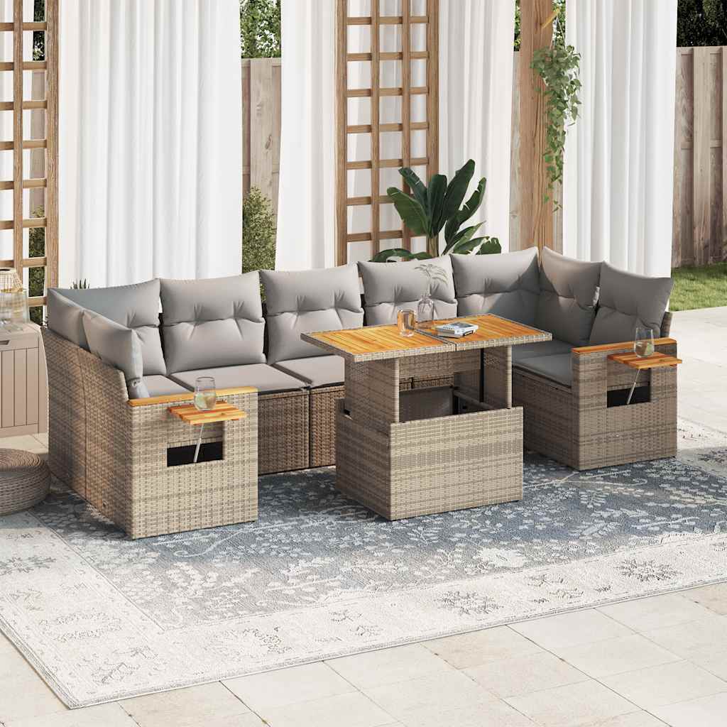 8-tlg. Garten-Sofagarnitur mit Kissen Beige Poly Rattan Akazie 8-tlg. Garten-Sofagarnitur mit Kissen Beige Poly Rattan Akazie