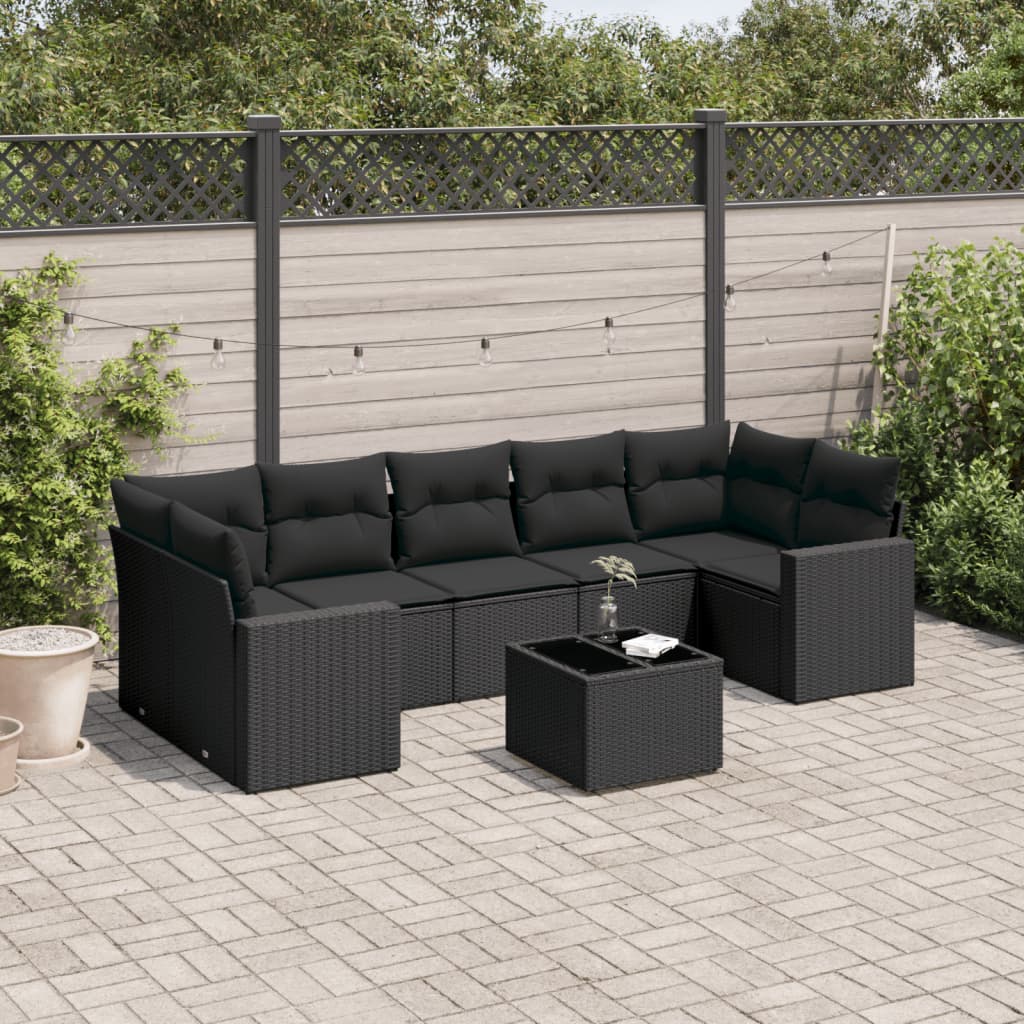 8-tlg. Garten-Sofagarnitur mit Kissen Schwarz Poly Rattan 8-tlg. Garten-Sofagarnitur mit Kissen Schwarz Poly Rattan
