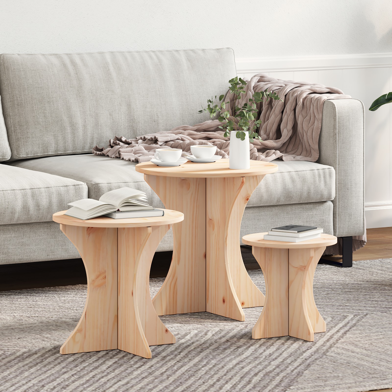 Couchtisch 3 pcs Natürlich 46 x 46 x 47 cm Massivkiefer
