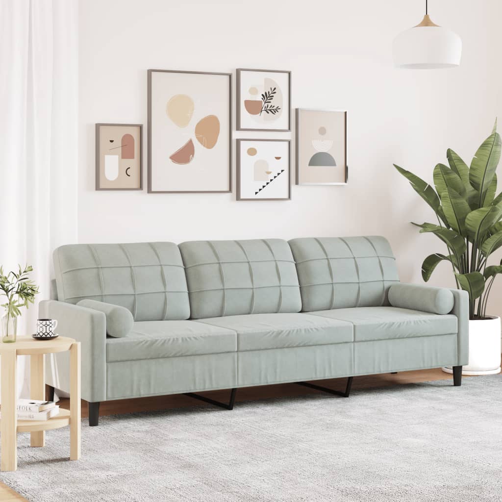 Sofa 3-Sitzer mit Zierkissen Hellgrau 210 cm Samt Sofa 3-Sitzer mit Zierkissen Hellgrau 210 cm Samt