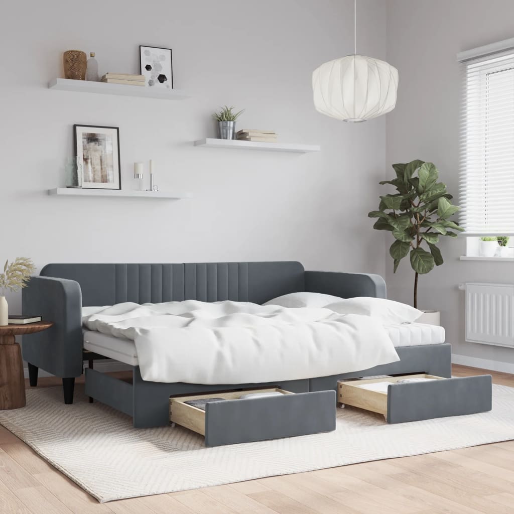 Tagesbett Ausziehbar mit Schubladen Dunkelgrau 80x200 cm Samt