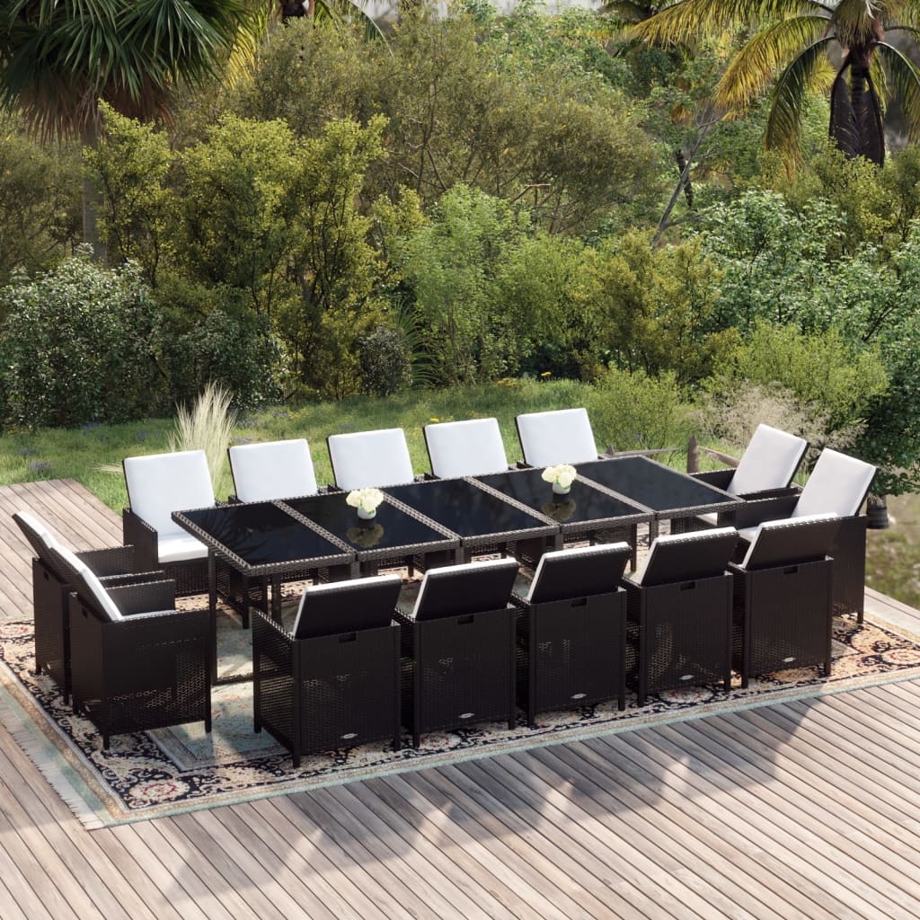 15-tlg. Garten-Essgruppe mit Kissen Poly Rattan Schwarz 15-tlg. Garten-Essgruppe mit Kissen Poly Rattan Schwarz