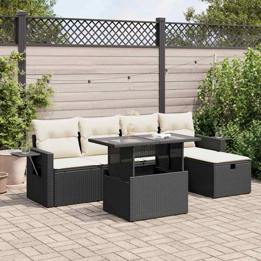 6-tlg. Garten-Sofagarnitur mit Kissen Schwarz Poly Rattan 6-tlg. Garten-Sofagarnitur mit Kissen Schwarz Poly Rattan