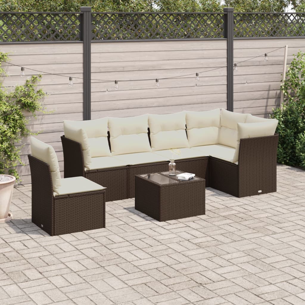 7-tlg. Garten-Sofagarnitur mit Kissen Braun Poly Rattan 7-tlg. Garten-Sofagarnitur mit Kissen Braun Poly Rattan