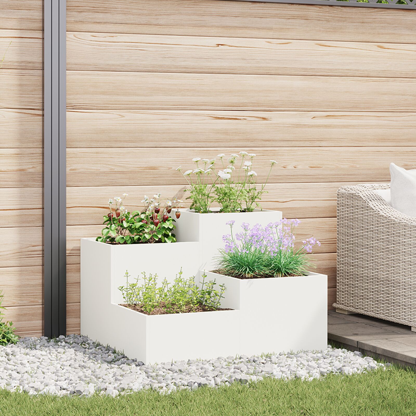 vidaXL Gartenpflanzer 80x80x60 cm Weiß Stahl