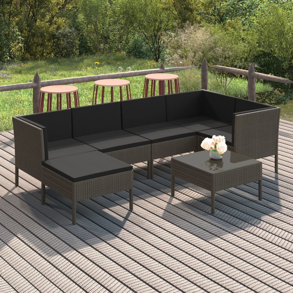 7-tlg. Garten-Lounge-Set mit Auflagen Poly Rattan Grau 7-tlg. Garten-Lounge-Set mit Auflagen Poly Rattan Grau