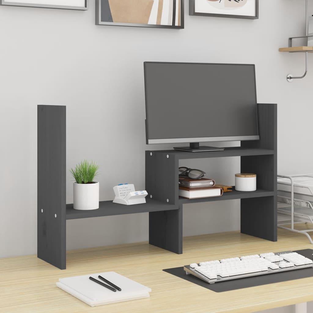 Monitorständer Grau (39-72)x17x43 cm Massivholz Kiefer Monitorständer Grau (39-72)x17x43 cm Massivholz Kiefer
