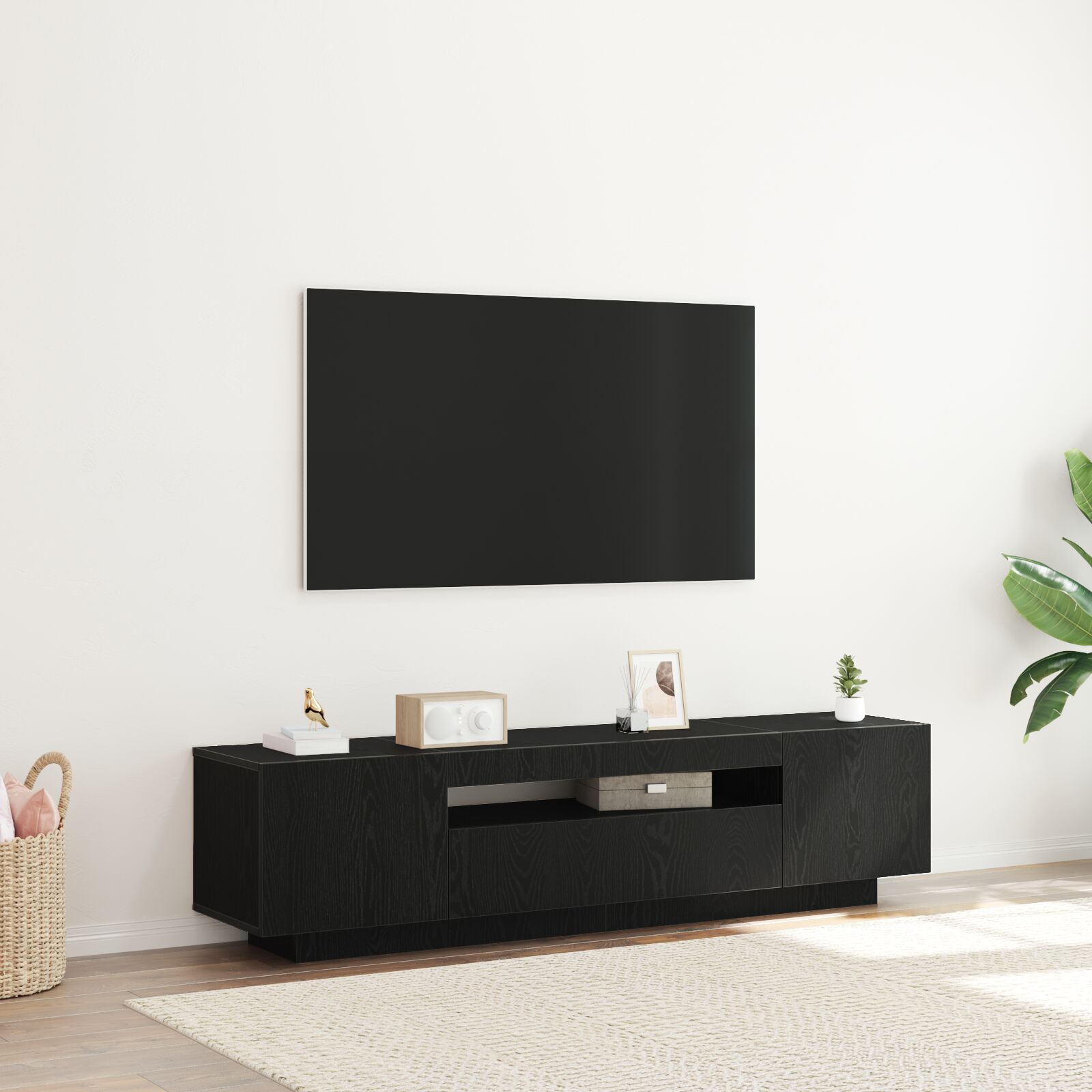 vidaXL TV-Schrank mit LED-Lichtern, Schwarz Eiche, 160x35x40 cm, Holzwerkstoff