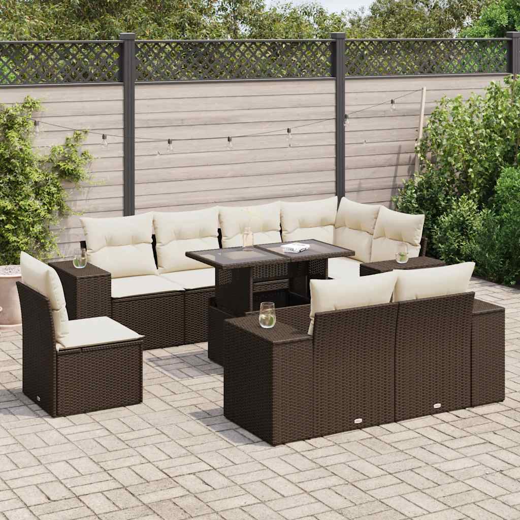 9-tlg. Garten-Sofagarnitur mit Kissen Braun Poly Rattan 9-tlg. Garten-Sofagarnitur mit Kissen Braun Poly Rattan