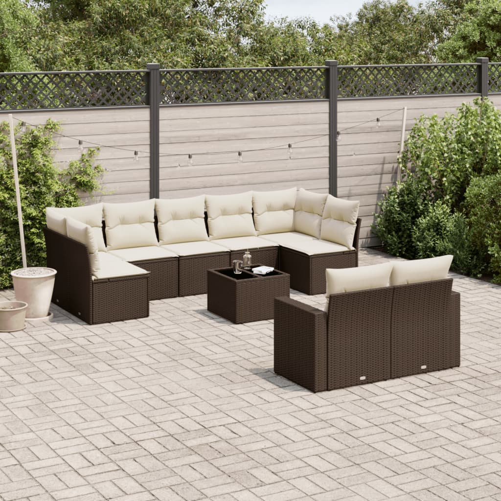 10-tlg. Garten-Sofagarnitur mit Kissen Braun Poly Rattan 10-tlg. Garten-Sofagarnitur mit Kissen Braun Poly Rattan