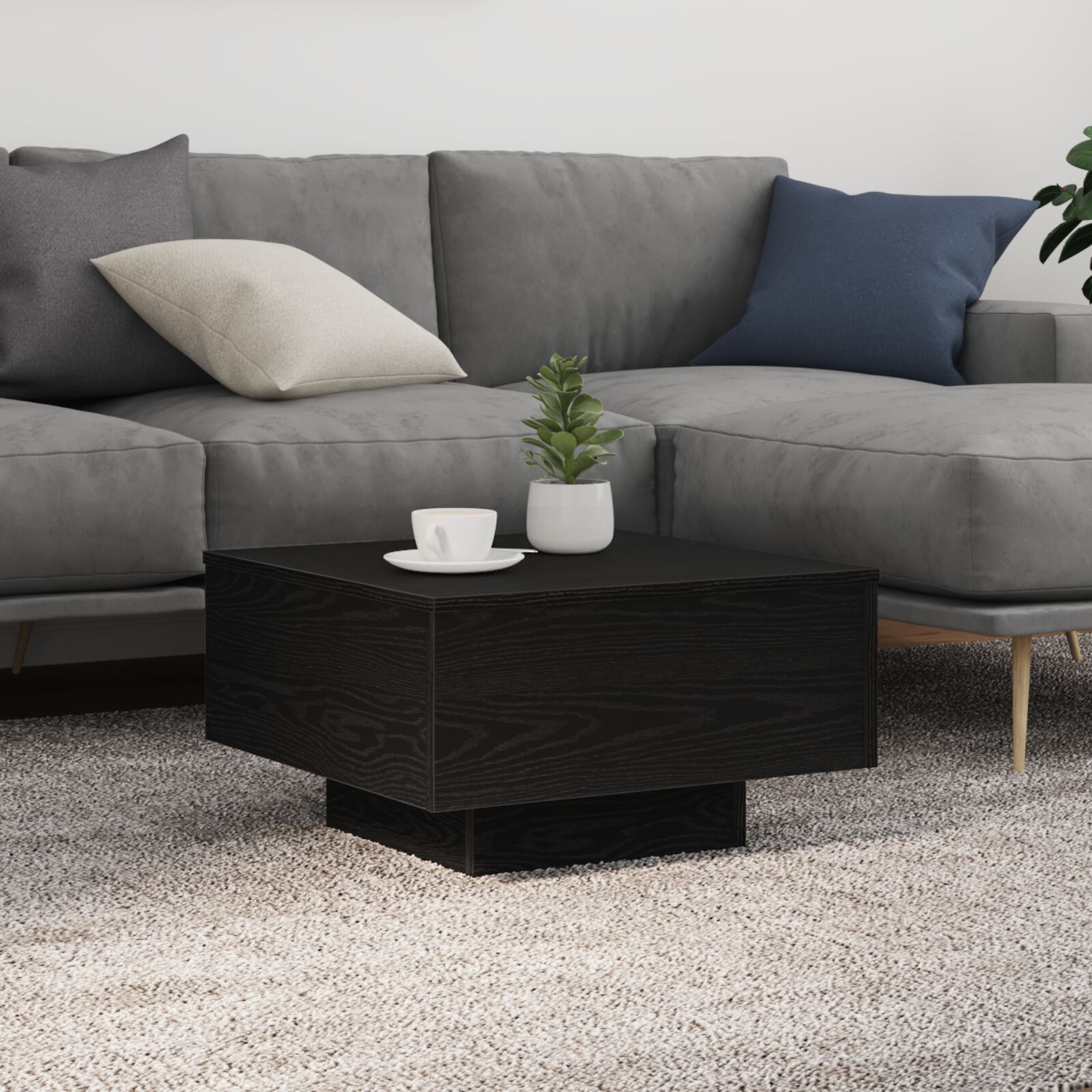 vidaXL Couchtisch mit LED-Lichtern Schwarz Eiche 55x55x31 cm