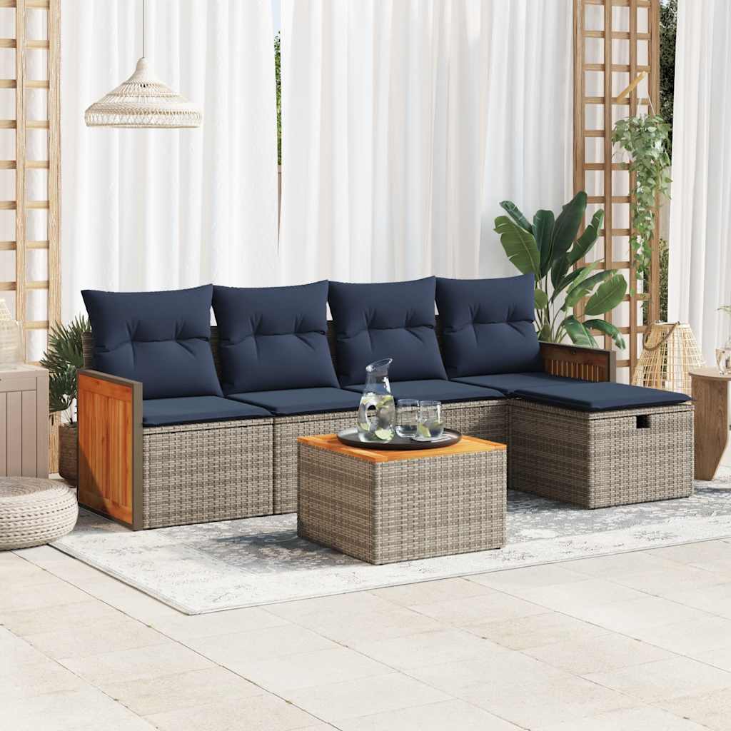 6-tlg. Garten-Sofagarnitur mit Kissen Grau Poly Rattan 6-tlg. Garten-Sofagarnitur mit Kissen Grau Poly Rattan