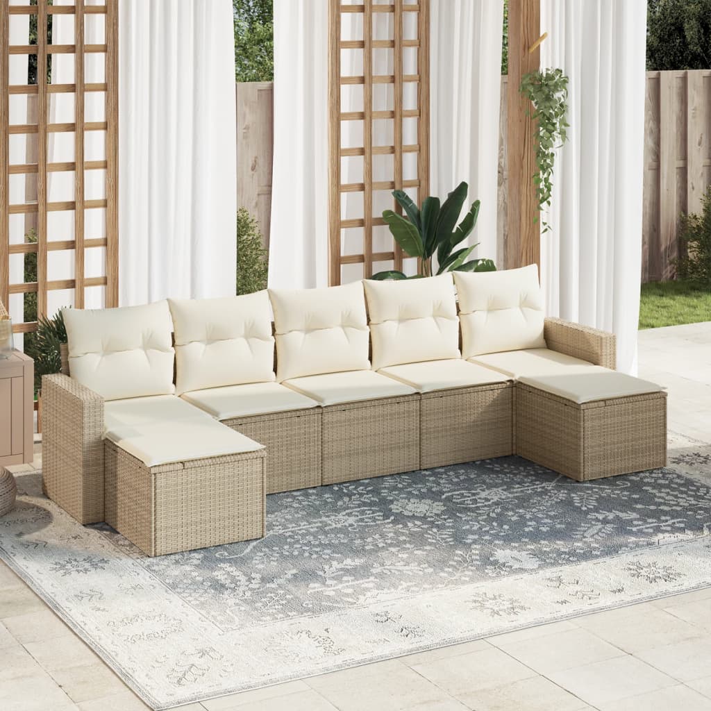 7-tlg. Garten-Sofagarnitur mit Kissen Beige Poly Rattan 7-tlg. Garten-Sofagarnitur mit Kissen Beige Poly Rattan