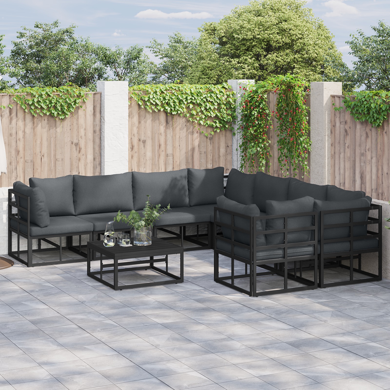 Garten-Sofa-Set 9 pcs Schwarz 70 x 70 x 32 cm Aluminium Garten-Sofa-Set 9 pcs Schwarz 70 x 70 x 32 cm Aluminium