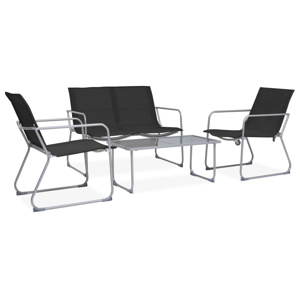 4-tlg. Garten-Lounge-Set Stoff und Stahl Schwarz 4-tlg. Garten-Lounge-Set Stoff und Stahl Schwarz